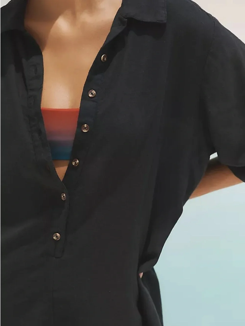 By Anthropologie Short-Sleeve Collared
Linen Romper - Picture 3 of 8